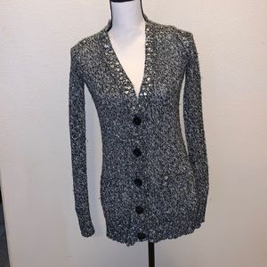 Mudd heathered grey sequined v-neck button down sweater